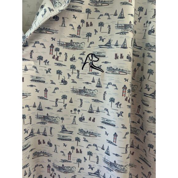 Rhoback White Golf Polo Dolphin Lighthouse Gator Print Short Sleeve - Picture 3 of 6